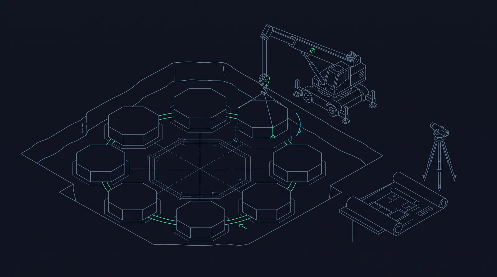 Illustration: eight foundation stones laid in a circle, the base of a future structure