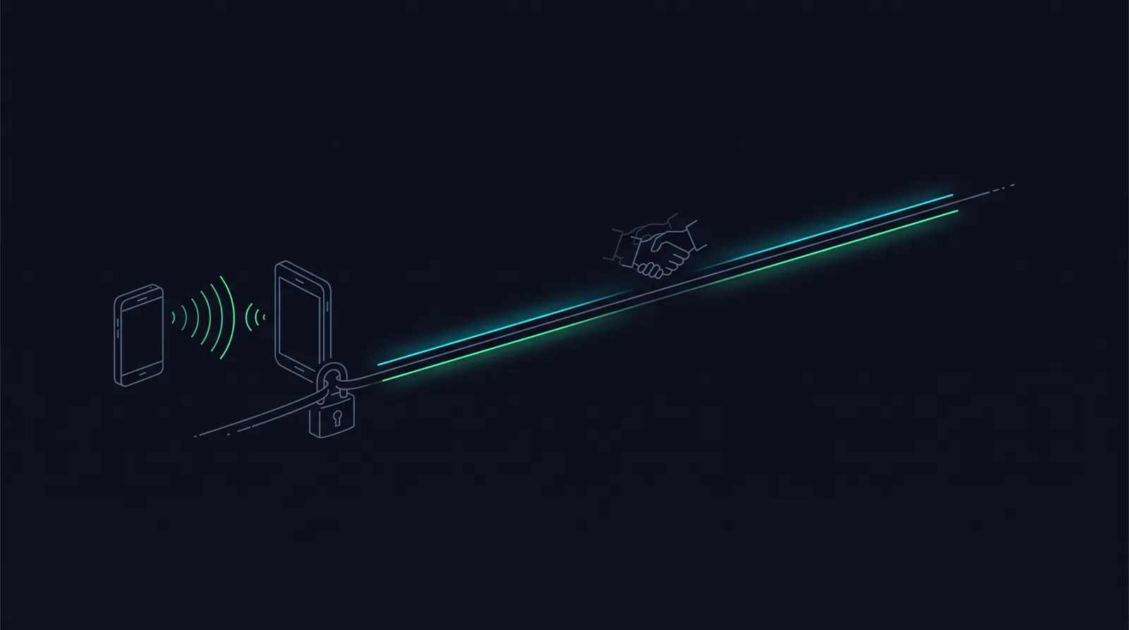 Illustration: a short-range handshake stretched by a ghost relay while a lock resists at the near end